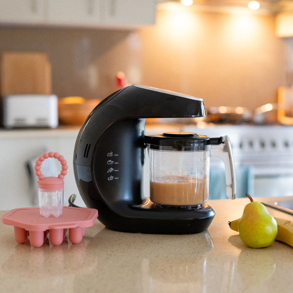 KiddoKook Pro compact baby food maker on kitchen bench