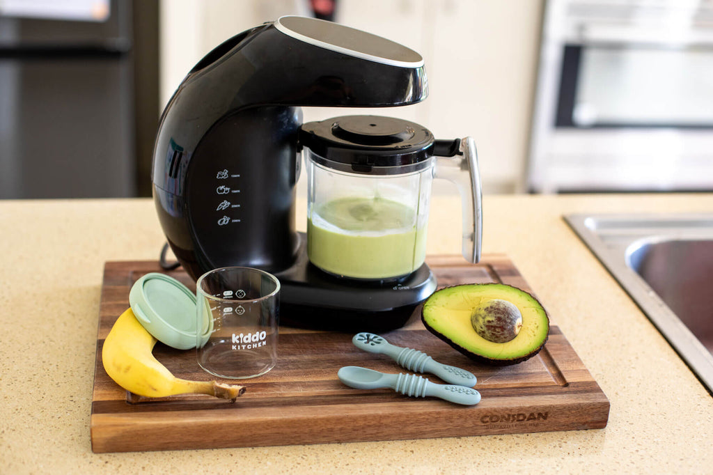 KiddoKook Pro compact baby food maker on kitchen bench